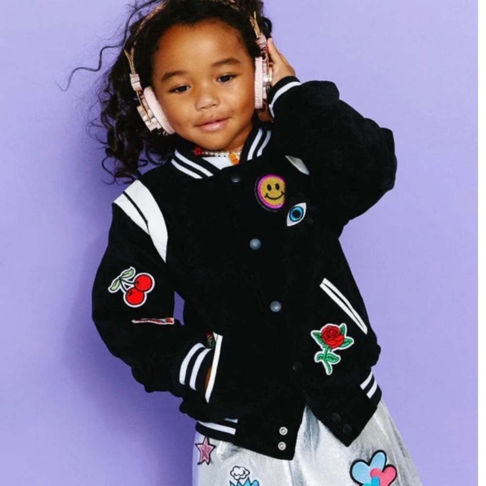 Lola + the boys all about the patch varsity bomber jacket girls 6 black